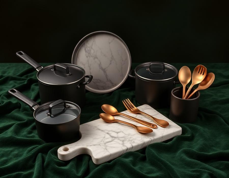 Marble & Copper Cookware Set